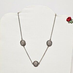 Dainty Rhinestone Disc Necklace Silver Tone Layered Chain Pendant Jewelry